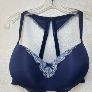 Cacique Navy 40DD Lightly Lined Balconette Underwire Bra Lace Racerback